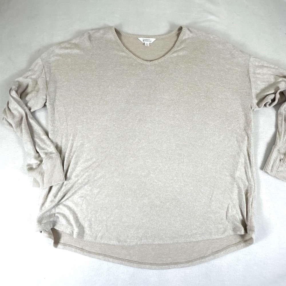 Market & Spruce Womens‎ 2X Oatmeal Beige V-Neck Thumbhole Knit Top WPK10407